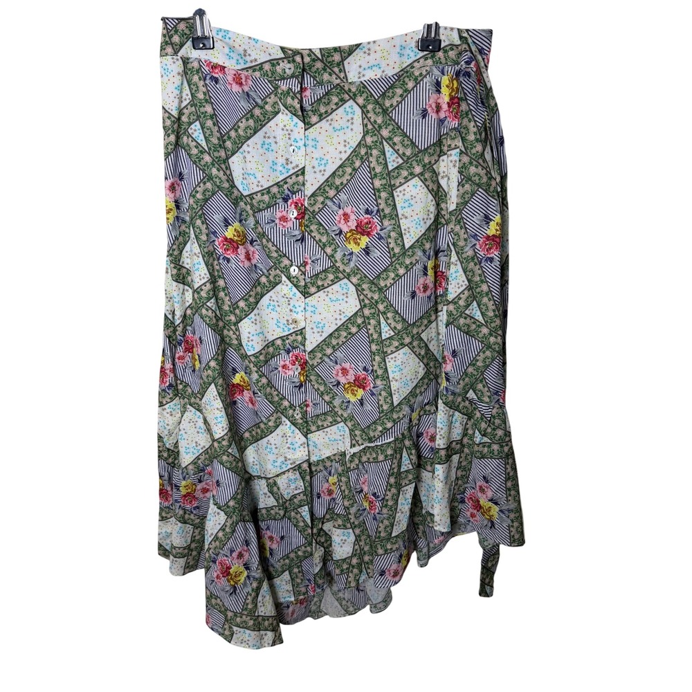 Playa Lucila Womens Floral Patchwork Button Front Cotton Midi Skirt Multi S - Picture 1 of 7